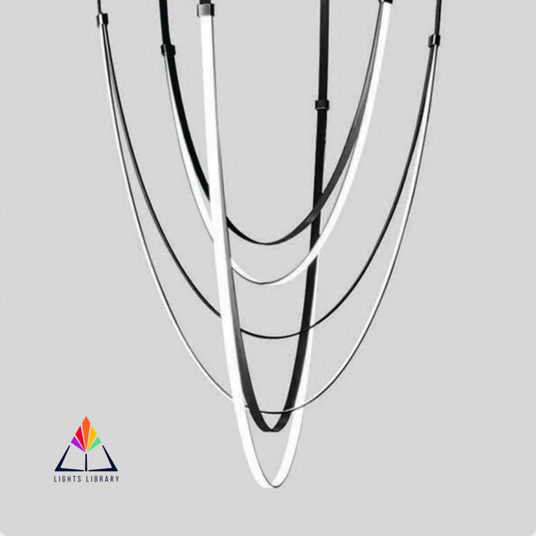 Celestial Flow: Contemporary LED Ribbon Chandelier