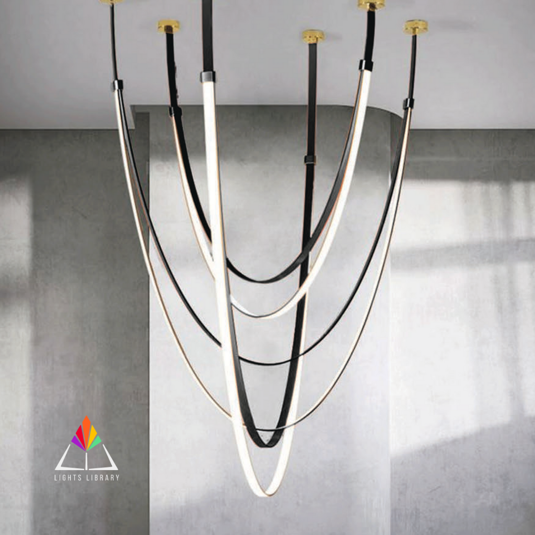Celestial Flow: Contemporary LED Ribbon Chandelier