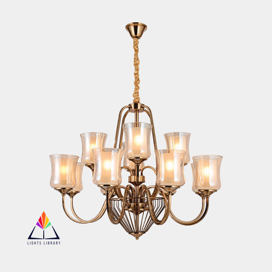 Majestic Radiance: Classic Brass Chandelier with Glass Shades