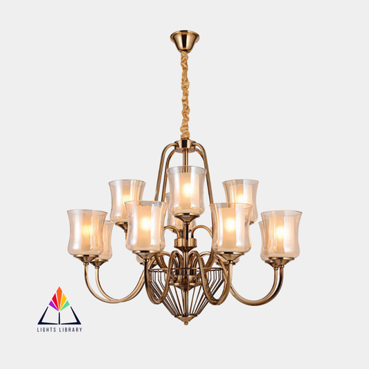 Majestic Radiance: Classic Brass Chandelier with Glass Shades