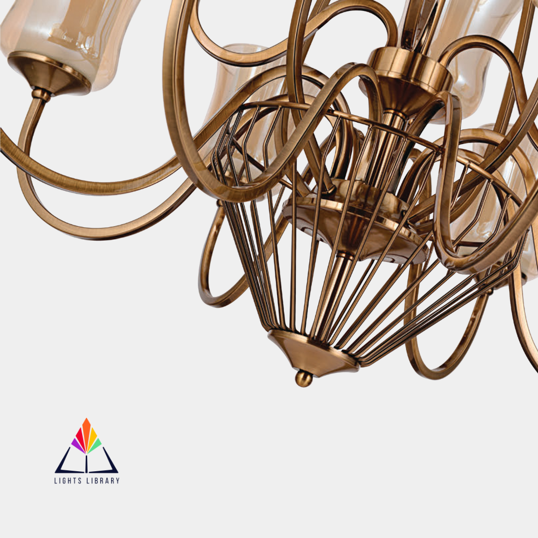 Majestic Radiance: Classic Brass Chandelier with Glass Shades