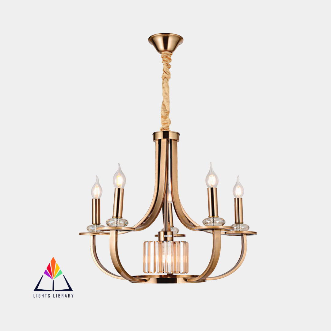 Regal Elegance: Brass Chandelier with Crystal Accents