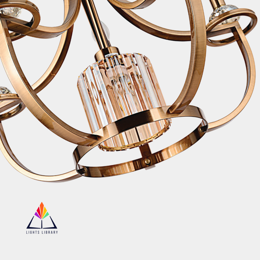 Regal Elegance: Brass Chandelier with Crystal Accents