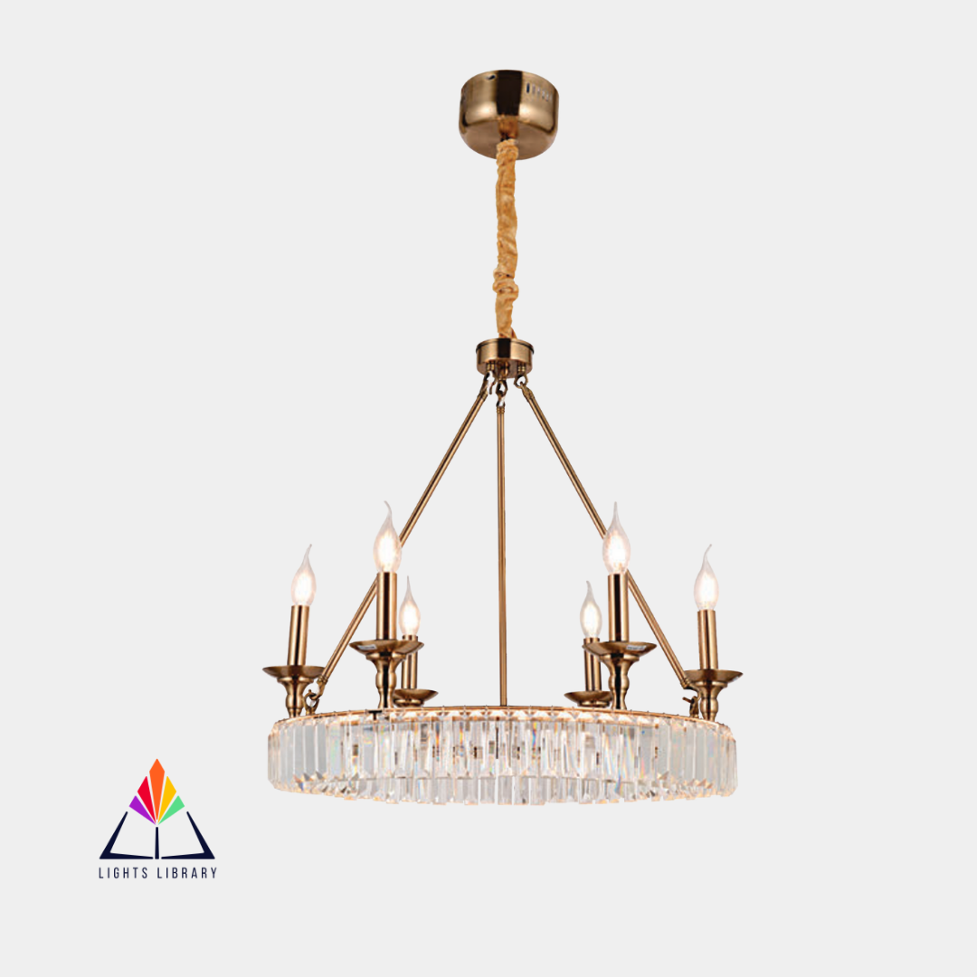 Crystal Crown: Elegant 6-Light Chandelier with Crystal Accents