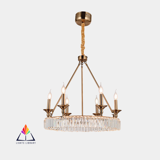 Crystal Crown: Elegant 6-Light Chandelier with Crystal Accents