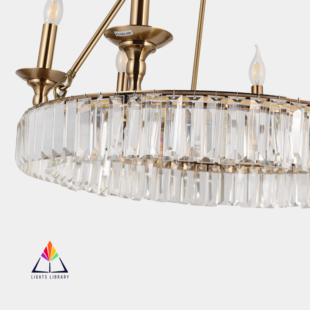 Crystal Crown: Elegant 6-Light Chandelier with Crystal Accents