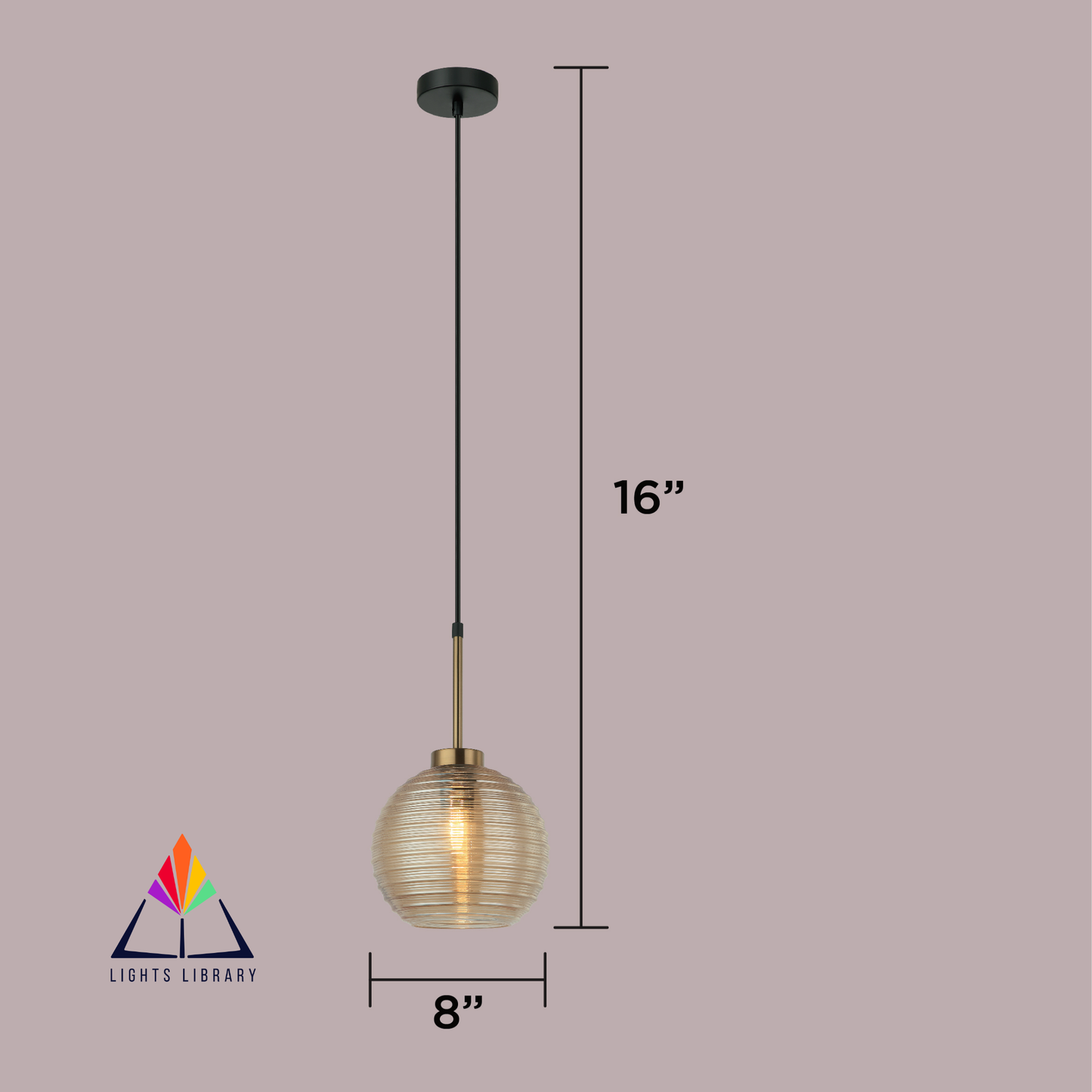 Ribbed Amber Sphere Pendant Light