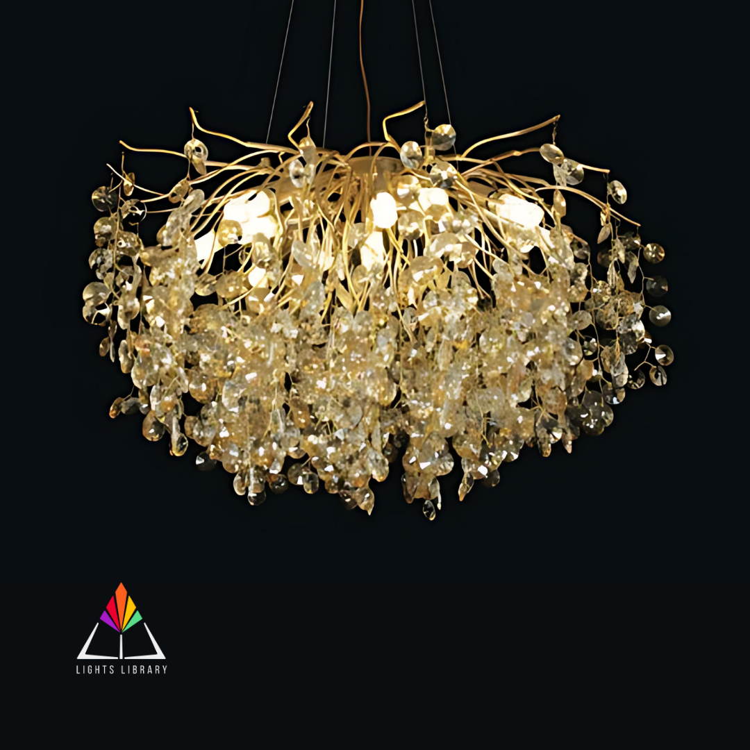 Elysian: Handcrafted Gold Branch Chandelier with Crystal Droplets