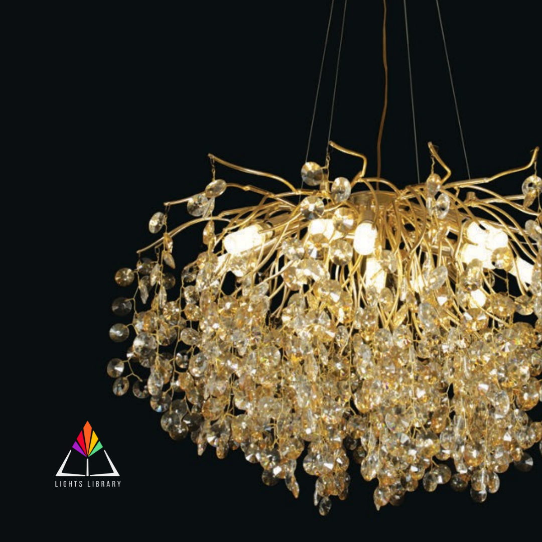 Elysian: Handcrafted Gold Branch Chandelier with Crystal Droplets