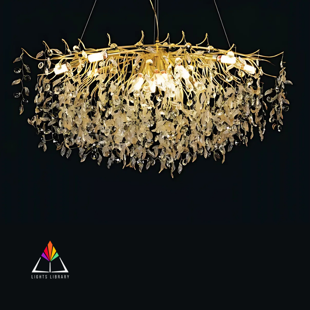 Golden Bloom: Exquisite Crystal Leaf Chandelier