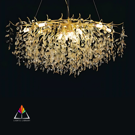 Golden Bloom: Exquisite Crystal Leaf Chandelier