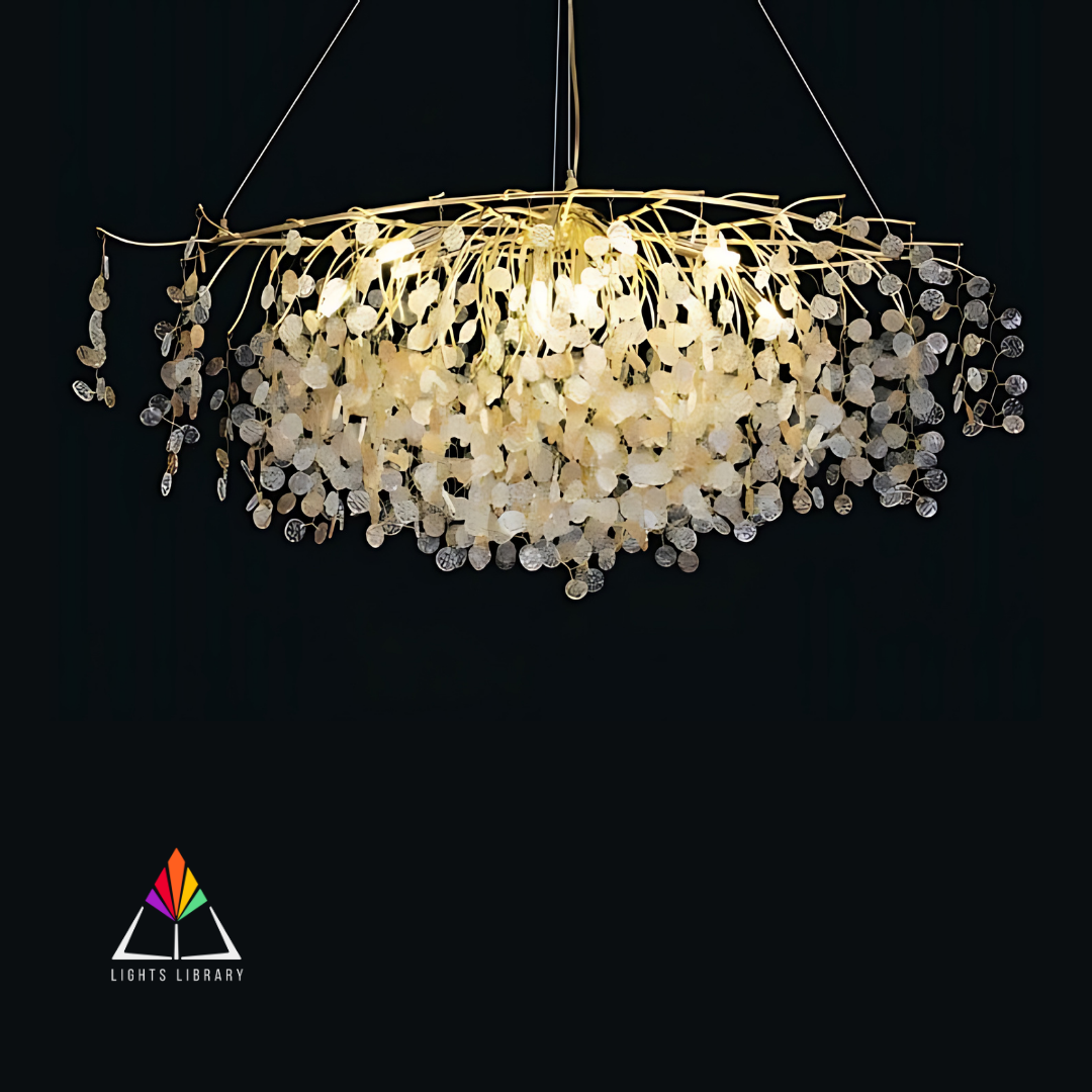 Golden Vine: Cascading Crystal Leaf Chandelier