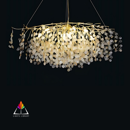 Golden Vine: Cascading Crystal Leaf Chandelier