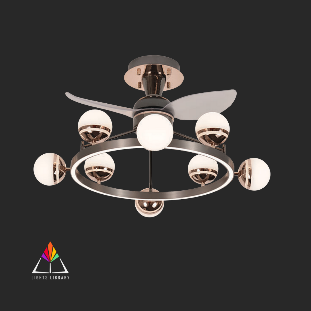 Orbit Breeze: Modern Ceiling Fan with LED Chandelier